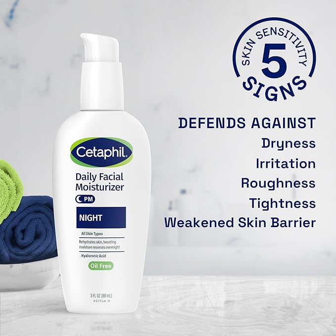 Cetaphil Night Moisturizer for Face, Hydrating Facial Moisturizer with Hyaluronic Acid, All Skin Types, Lightweight and Non-Comedogenic, Dermatologist Recommended for Sensitive Skin, 3oz (Pack of 2)