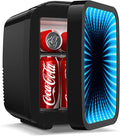 Mini Fridge, 4L/6 Can Small fridge with Dimmable Gaming Light for Bedroom,Office,Gaming room and Car,AC/DC Portable Thermoelectric Cooler & Warmer for Food, Drinks, Skincare,Black