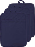 Oven Pot Holder with Pocket Cotton Heat Resistant Coaster Potholder Kitchen Hot Pad Oven Mitts for Cooking Square 7"x9" Set of 3 (Navy Blue)