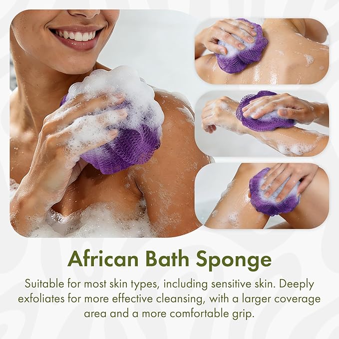 Loofah Bath Sponge, 2 Pack African Net Sponge Authentic, Exfoliating Shower Loofah Body Scrubber for Men and Women, Mesh Shower Pouf Balls for Body Wash