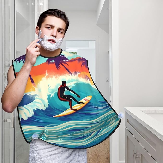 Pinks Cherry Blossoms Print Beard Bib Shaving Apron, Beard Hair Trimming Cape Gift For Dad
