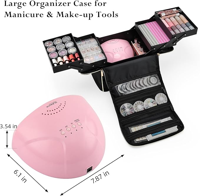 Stagiant Extra Large Makeup Case, Makeup Box Organizer,Travel Nail Bag Carrying Train Case Pro Storage Make up Case with Dividers, 4 Tier Tattoo Bag for Nail Tech/MUA,with Strap and Luggage Sleeve