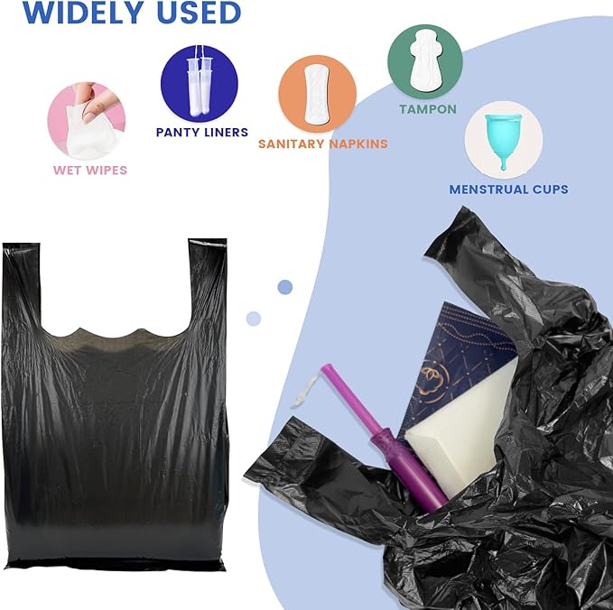 Personal Disposal Bags, Sanitary Napkin Bags Black Little Waste Bags, 400 Pack, Plastic Trash Bags with Handles for Feminine Tampons Hygiene Products