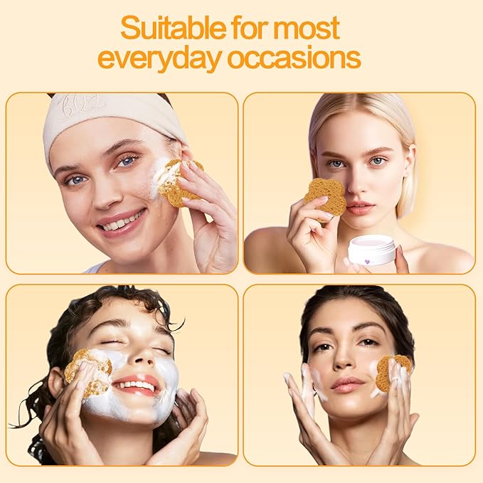 50-Count Facial Sponges, Natural Fiber, Deep Yellow, Reusable, Exfoliating Sponges for Cleansing, Makeup Gift