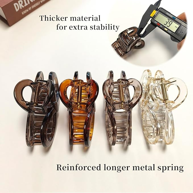 3.9 Inch Hair Claw Clips Large Glossy No Slip Hair Clips for Women Long and Medium to Thick Hair, 4 Pack