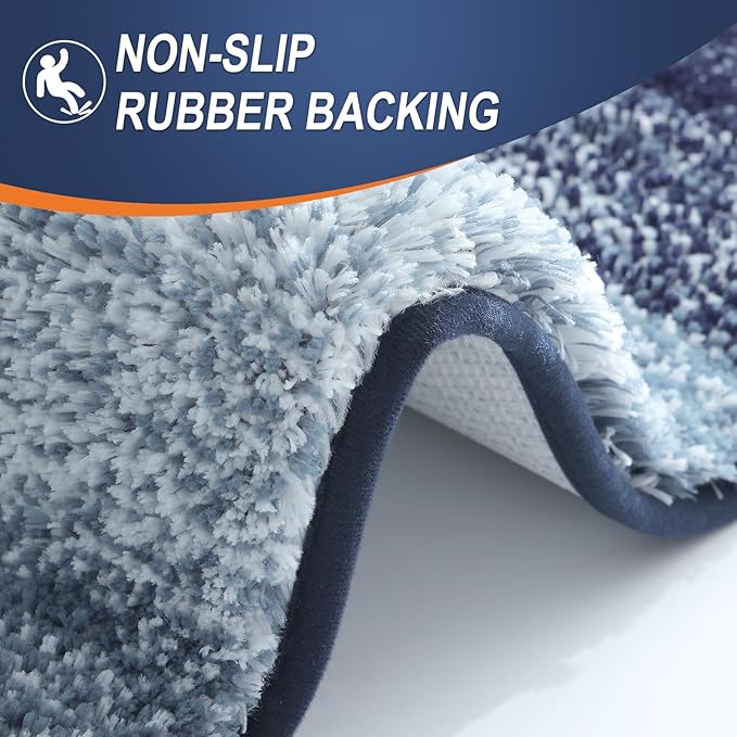 OLANLY Bathroom Rug Set 2 Piece, Soft Absorbent Microfiber Bath Rug Set, Non-Slip, Machine Wash Dry, Plush Shaggy Bath Mats for Bathroom (47"x20"+24"x16", Airy Blue)