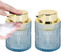 Foaming Soap Dispenser, 2pcs Blue Glass Foam Soap Dispenser with Gold Pump, Refillable 10oz Lotion Liquid Container Pump Bottle for Bathroom Kitchen Countertop