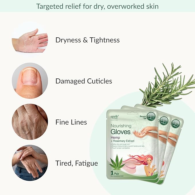 Epielle Nourishing Hand Mask 6 Pairs, Repair and Soften with Hemp & Rosemary Extract, Deep Moisturizing Gloves for Dry, Cracked Hands, Self Care Gifts for Women, Spa Kit, Easter Basket Stuffers