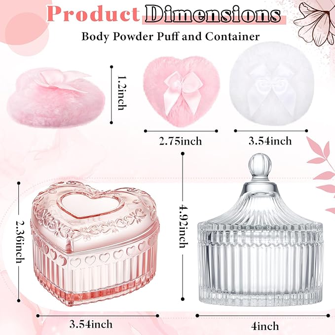 Tioncy 4 Pcs Large Body Powder Puff and Container Extra Large Body Powder Puff Dish Soft Washable Reusable Fluffy Makeup Sponge Wet Dry (Simple,Pink and Clear)
