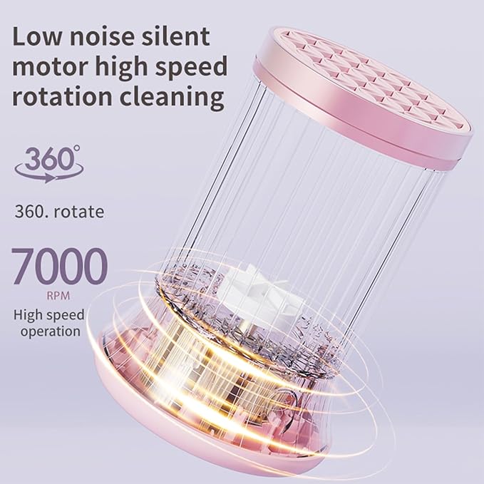 Electric Makeup Brush Cleaner Machine, Automatic USB Cosmetic Brushes Cleaner Tool Makeup Brush Cleaner for Makeup Sponges and Brushes, Washing and Drying Holder Combined(Pink)