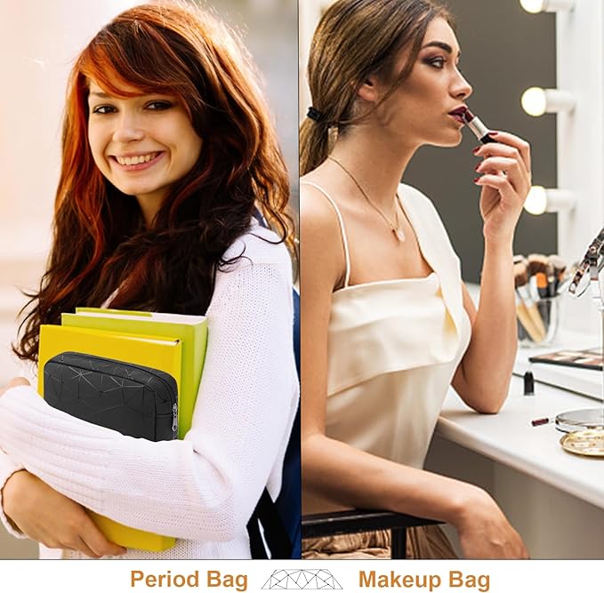 Period Bag for Girls Womens, Leather Sanitary Napkin Storage Bag, Portable Menstrual Pad Bag Period Pads Pouch, Small Make Up Bags(Black)