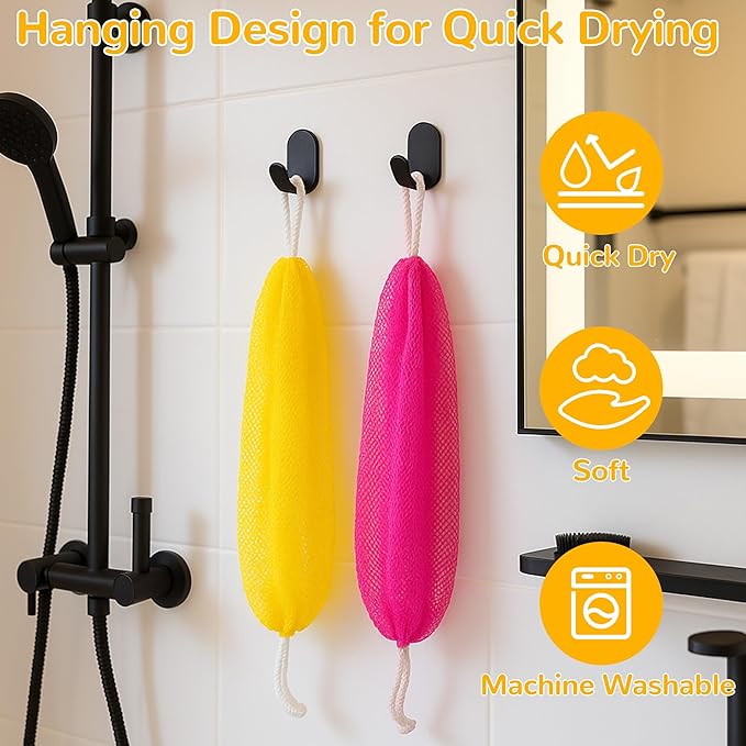 2pcs African Net Sponge Authentic - 45 Inches Exfoliating Body Scrubber for Shower Nylon Bath Sponge Back Scrubber for Daily Use