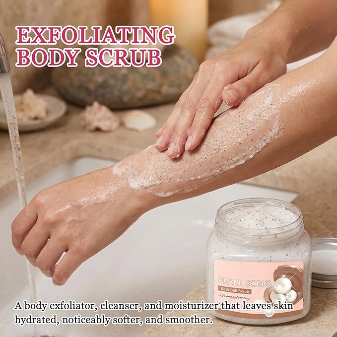 Pearl Body Exfoliator, Deep Cleaning Exfoliating Body Scrub, Moisturizing Nourishing Salt Rose Body Scrub, 350 g