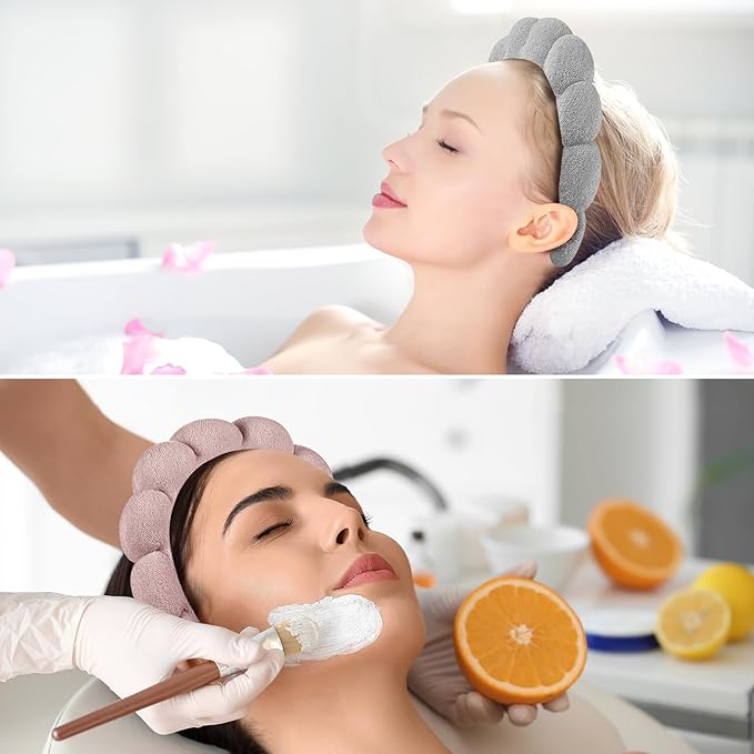 Spa Headbands for Washing Face or Facial, Set of 2 Skincare Headbands, Terry Cloth Headband Wash Combo Pack - Puffy Makeup Washing, Mask, Skin Treatment