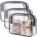 PACKISM TSA Approved Toiletry Bag - Clear Makeup Bag 3 Pack Medium, Quart Size Bag for 3-1-1 Liquids with Metal Smooth Zipper, Travel Makeup Bag for Women Men, Airport Airline Compliant Bag, Black
