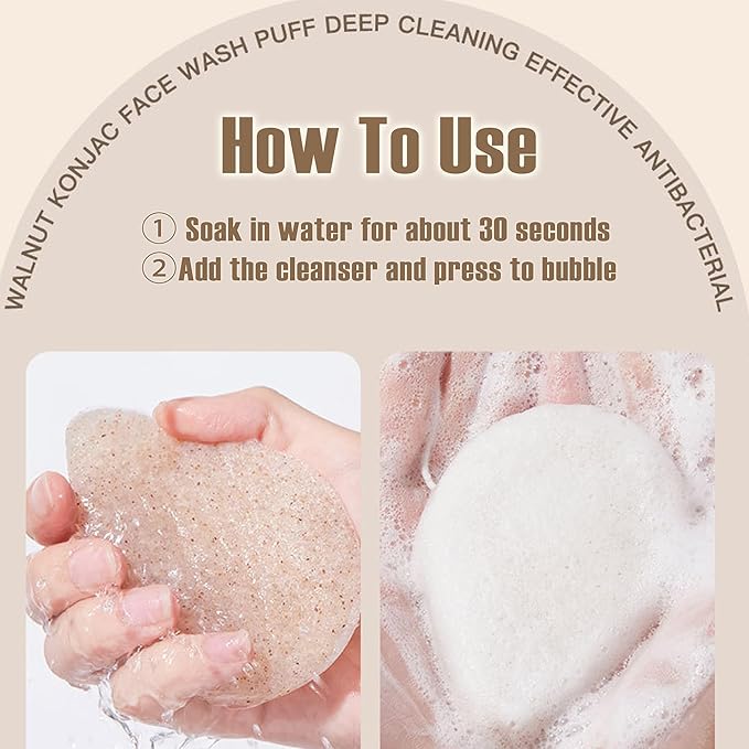 Natural Walnut Konjac Facial Sponges - Waterdrop- for Gentle Face Cleansing and Exfoliation Eco-Friendly - Skincare Face Body Washing Cleaning - with Walnut + Konjac,1pc.