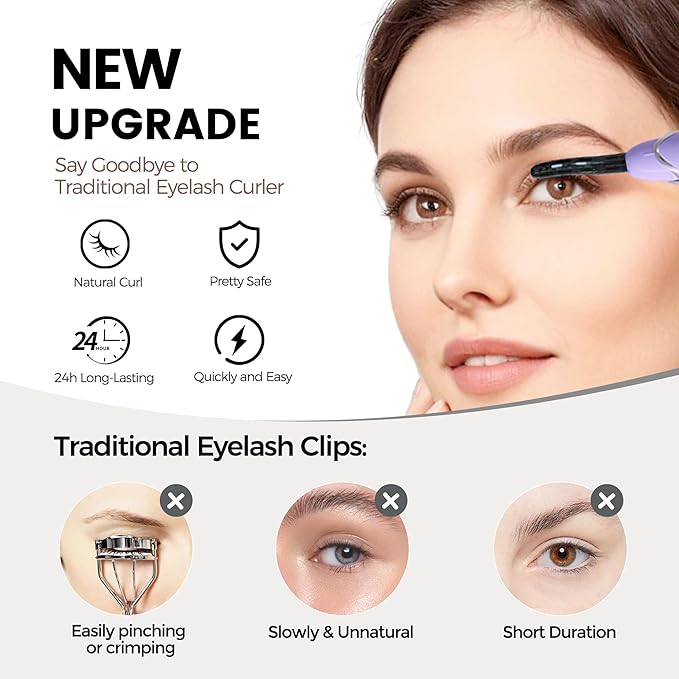 Heated Eyelash Curler, S600 Rechargeable Heated Lash Curler, Eyelash Curler Heated in 8s for Women 24 Hs Lasting Natural Makeup (Lilac/Silver, 148MM)