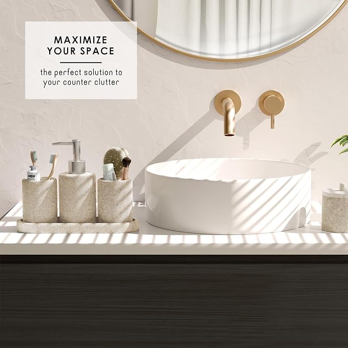 Clara Clark Beige Bathroom Set - Bathroom Sets with Shower Curtain and Rugs, 26PC Bathroom Accessory Set, Shower Curtain Set with Adhesive Corner Shower Caddy Hanging & Soap Dispenser