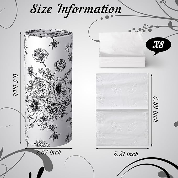 Zonon 4 Pcs Vintage Floral Car Tissue Cylinder with 240 Sheets 3 Ply Facial Tissue Bulk Round Tissues Holder Box Travel Tubes for Car Cup Holder Round Container