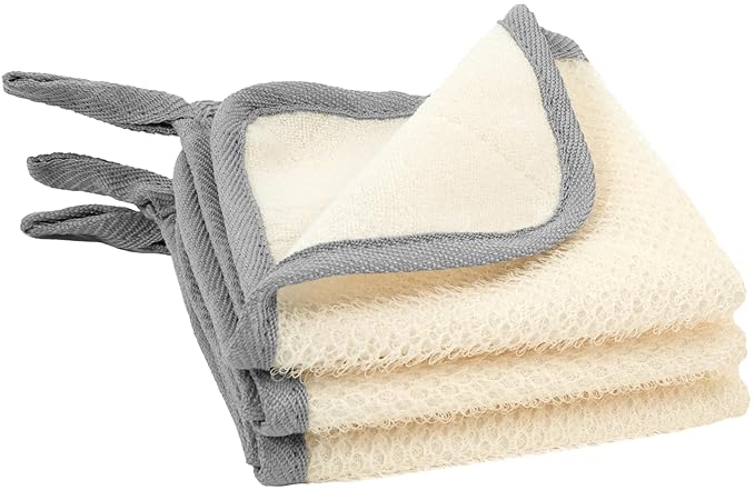 S&T INC. Exfoliating Washcloths, Dual Sided for Face and Body Scrub Towel, 9.9 Inch x 9.9 Inch, Grey, 3 Pack
