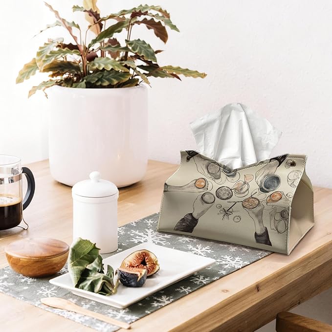 Vintage Rectangle Tissue Box Cover, Winter Holiday Decor Tissue Box Holder Organizer for Kitchen Dining Room, Party Facial Paper Organizer Farmhouse Party Gifts for Women Girls 9.8x5.9x5.9