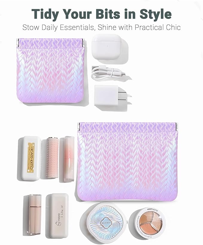 2 PC Small Makeup Bag for Purse, Lipstick Holder & Purse Organizer Pouches, Waterproof Faux Leather Cosmetic Bag, Slim Travel Makeup Pouch for Women Daily & Travel Essentials