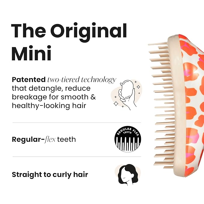 Tangle Teezer Original Detangler Brush, Dry & Wet Travel Size Mini Hair Brush, for Kids & All Hair Types, Orange Safari