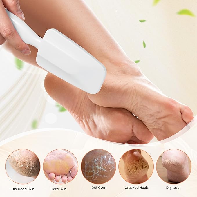BEZOX Long Handle Glass Foot File Callus Remover, Foot Scrubber for Dead Skin, Cracked Heel Foot Scraper, Smooth Foot Pumice Scrub, Smooths and Softens Rough Skin Instantly - White