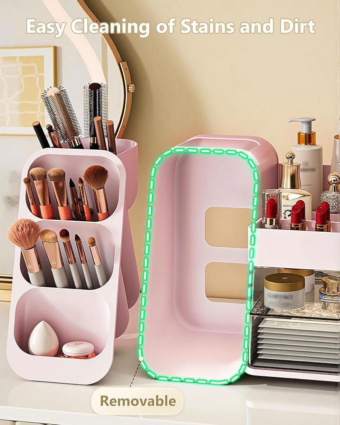 Large Capacity Makeup Organizer Countertop with Makeup Brush Holder for Vanity, Thickened Material, Bathroom Countertop Organizer Skin Care Perfumes Storage, Teen Girl Gifts for 13-25 Year