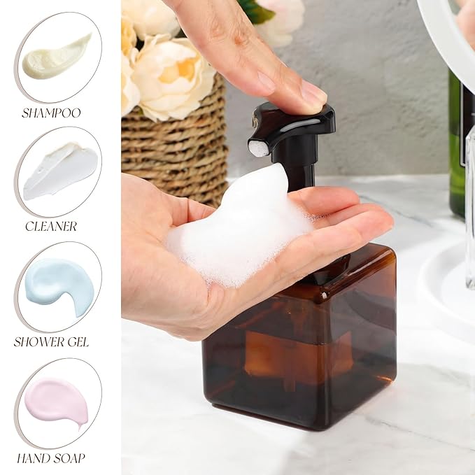 Domensi 12 Pcs Foam Pump Bottle Foaming Soap Dispenser Empty Travel Foaming Dispenser 8.5 oz Refillable Hand Soap Plastic Pump Bottle Travel Clear Container for Bathroom Vanities (Brown)