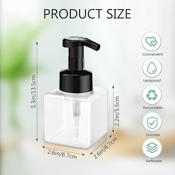 8.5 oz Foaming Soap Dispenser Plastic Foaming Pump Bottle, Refillable Dispenser with Plastic Pump, Empty Hand Bottles for Liquid Soap, Shampoo, Bathroom,Hotel,Restaurant (15, Transparent)