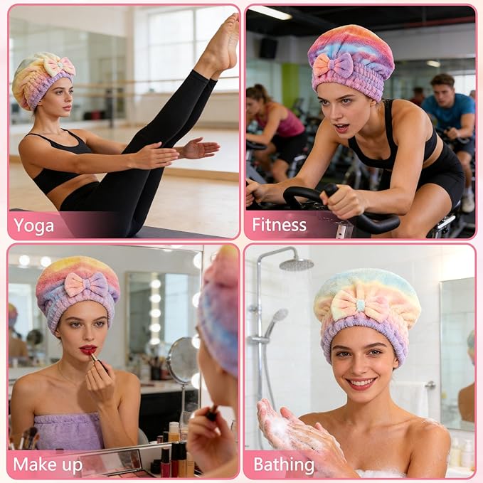 2Pcs Super Absorbent Hair Towel Wrap for Wet Hair, Microfiber Hair Drying Caps,New Fast Drying Hair Turban Wrap Towels Shower Cap for Girls and Women(Green+Pink)