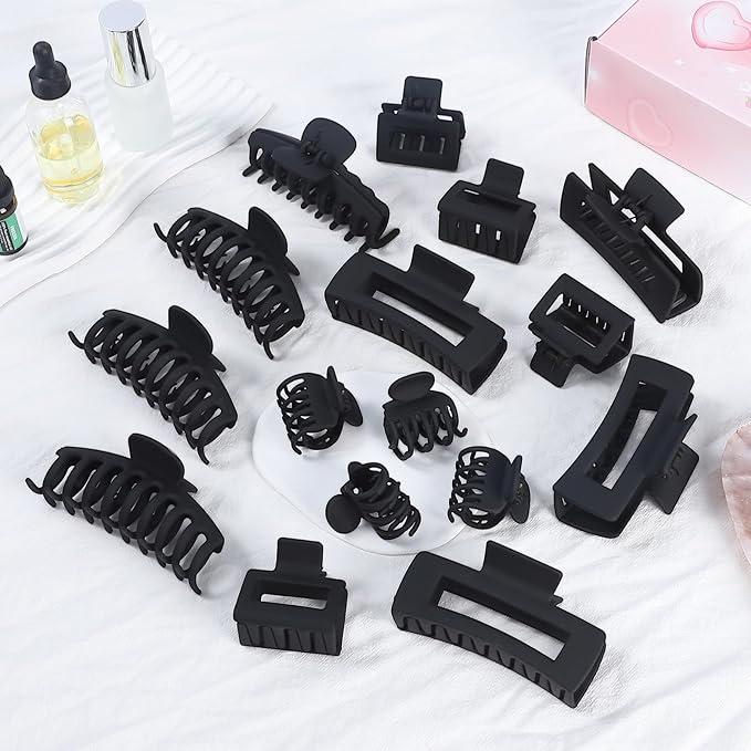 Hair Clips Collection: 16 Matte Claw Clips for Women - Strong Hold, Nonslip Banana Clips for Thin, Thick, and Curly Hair in Large & Small Sizes