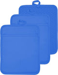 Oven Pot Holder with Pocket Cotton Heat Resistant Coaster Potholder Kitchen Hot Pad Oven Mitts for Cooking and Baking Square 7"x9" (Klein Blue, Silicone)