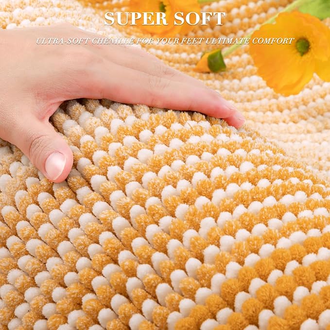 Bathroom Rugs and Mats Sets, 2 Piece Thick Absorbent Chenille Bath Mat Rug Set Non Slip, Soft Shaggy Bath Room Floor Mats for Bathroom, Machine Washable (Buff Orange, 20" x 32" Plus 16" x 24")