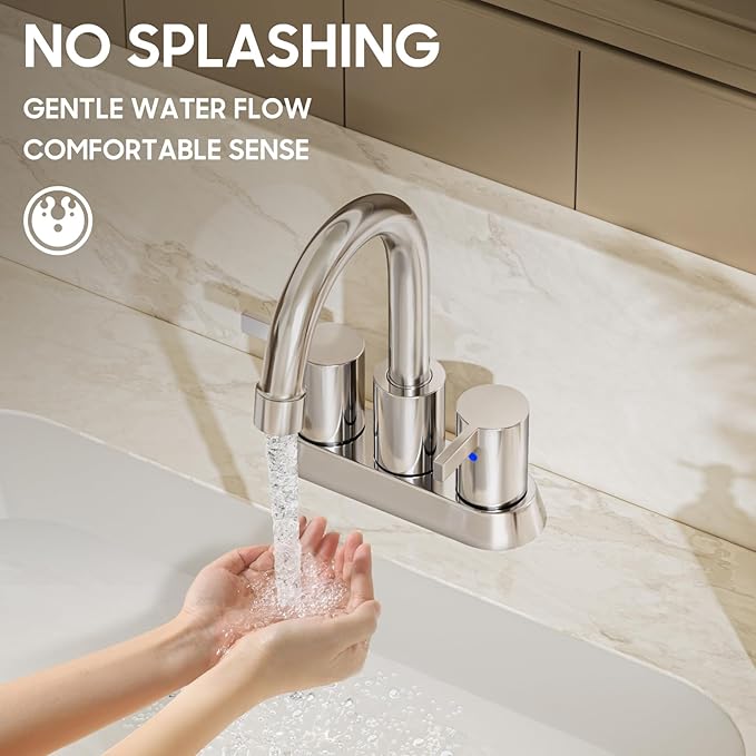 Phiestina 4 Inch Centerset 2 or 3 Holes 2 Handle Chrome Lead-Free Bathroom Faucet, Swivel Spout with Copper Pop Up Drain and 2 Water Supply Lines, BF015-1-C