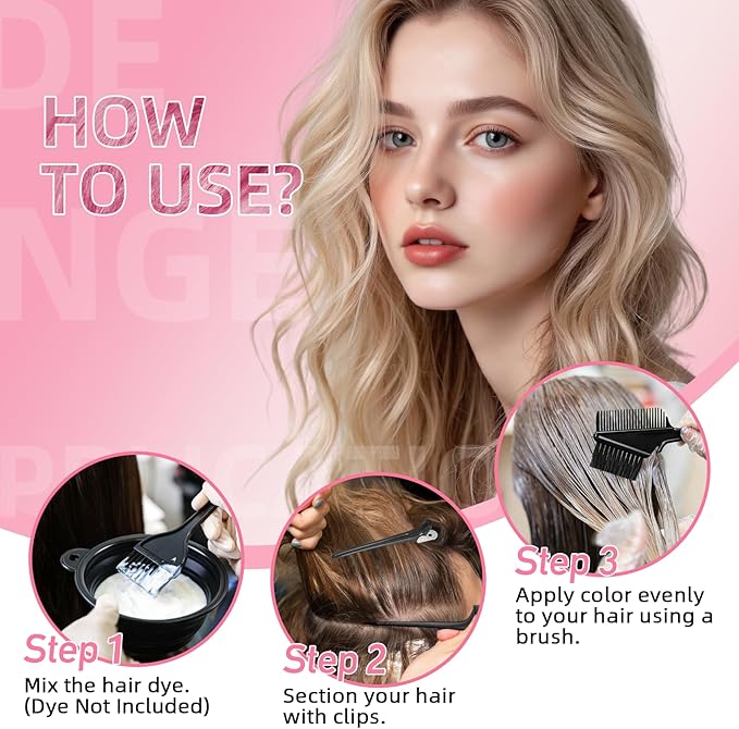 ROOHUA 8 Pcs Hair Coloring Kit - Professional Hair Dye Tools for Home Salon Use with Bowl, Brush, Comb, Clips, Gloves & Shower Cap - Reusable Supplies (8, Black)