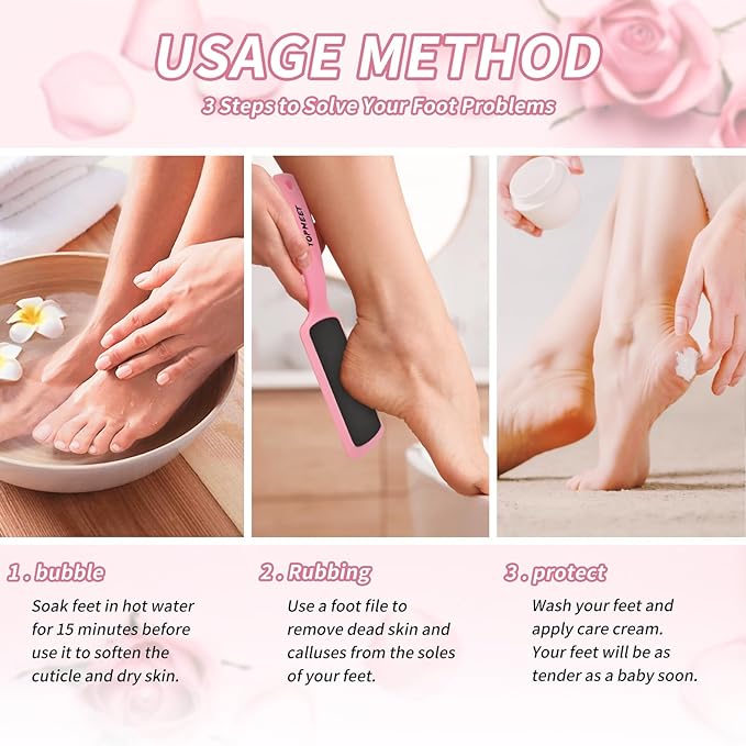 Foot File for Dead Skin - Dual Sided Foot Rasp Callus Removers, Professional Pedicure Tool for Soft, Smooth Feet (Pink)