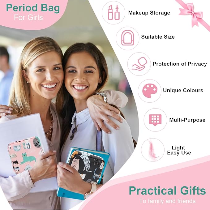 Desing Wish Sanitary Pad Storage Bag Portable Period Bag for Teen Pads/Sanitary Napkins/Small Tampons, Sanitary Napkin Storage Bag First Period Gifts for Teen Girls (Stacked Butterfly)
