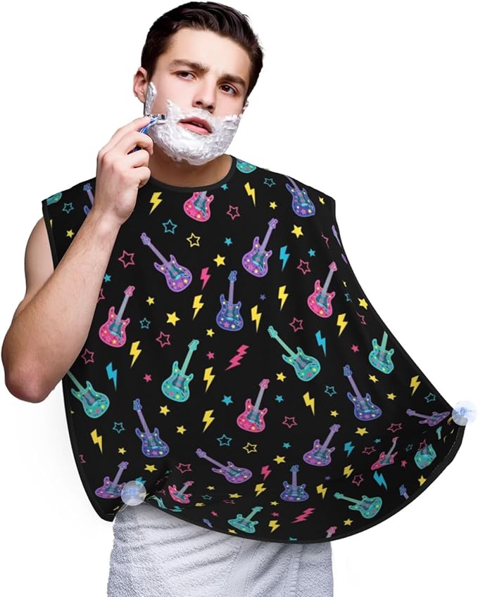 Beard Apron Hair Catcher, Trippy Electric Guitars Shave Bib, Waterproof Non-Stick Shaving Bib, Trimming Grooming Tool for Dad Men Anniversary