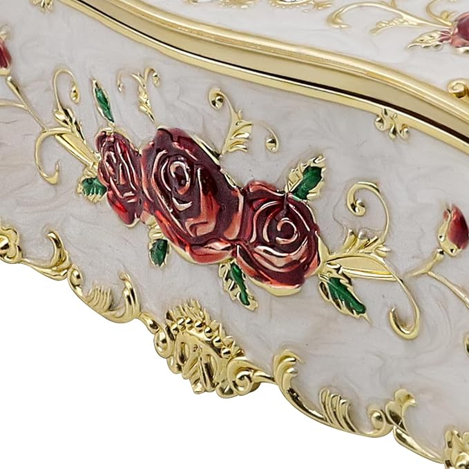 9.45"x5.43"x3.94" Luxurious Rose Tissue Box with Imitation Diamonds, Embossed Flowers, Elegant Tissue Paper Holders for Home Toilet Bath Hotel,Gold-White-red