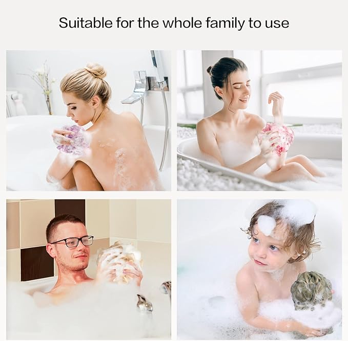 Fishent Loofah - Bath Sponge, 3 Pack 60G Large Shower Mesh Ball Soft Pouf Body Scrubber, Shower Loofah Fits for All Skin Types