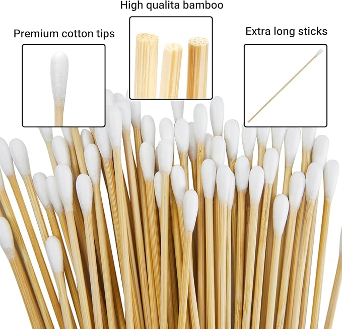 500/1000 Count 6'' Long Round/Pointed Cotton Swabs Durable Stem, Lint- Free Gun Cleaning Swabs Pure Cotton Tips for Gun Maintenance, Makeup, Pet Care, Equipment (Detailed Work)