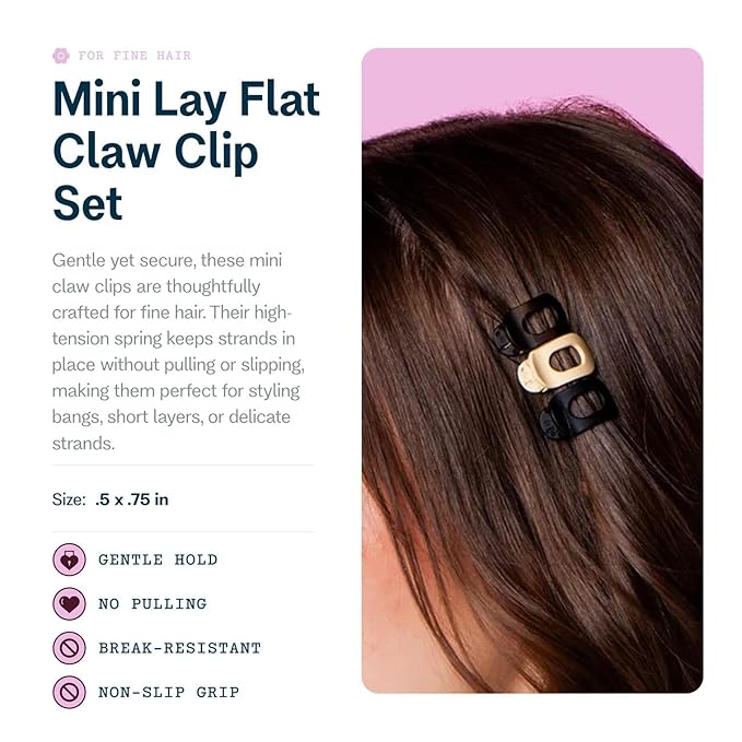 Gimme Beauty Lay Flat Claw Clip Set - Non-Slip, Sleek Accessory Pack - Perfect for Fine Hair - Comfortable, All-Day Hold with Firm Grip - 8 Pack