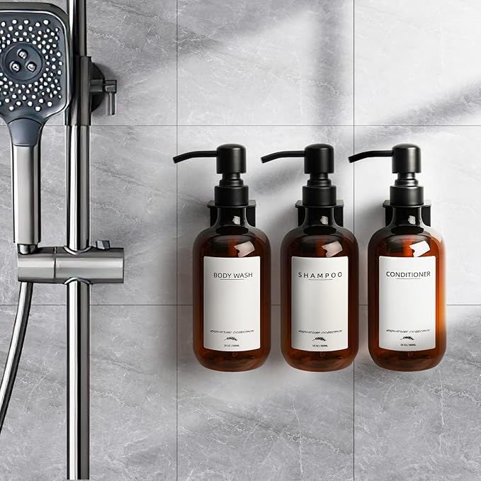 Shampoo and Conditioner Dispenser, 16.9oz Refillable Shampoo and Conditioner Bottles with Matte Pump and Funnel, Modern Shower Dispenser with Waterproof Labels for Hotel Home Bathroom