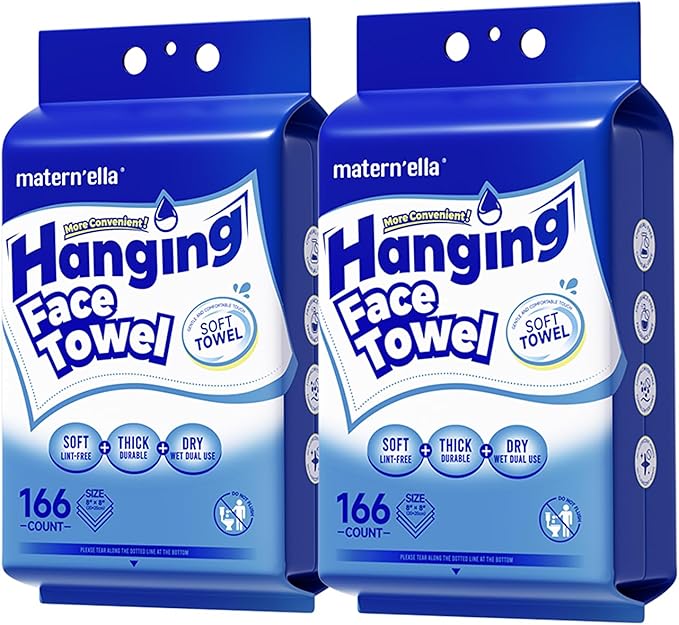 matern'ella Hanging Dry Wipes 332 Counts Face Towel Washcloth Facial Cleansing Thickened Makeup Remover Disposable Soft Face Towelettes for Sensitive Skin Fragrance and Alcohol Free Wet Dry Dual Use