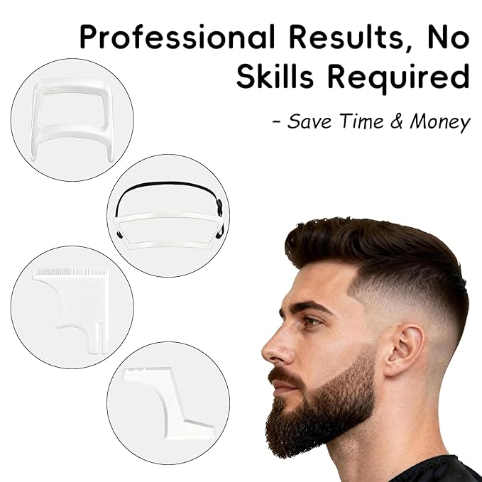 Styling Tools, 4 Styles of Beard Trimming, Reusable Hairline Shaping Tool, Color Spray Edge Line Up Tool, Portable Template Set for Hair and Beard, Clean Hairline Maker for Barbers (White)