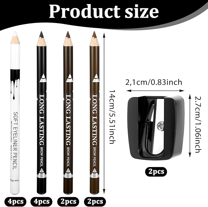 12Pcs Barber Pencil with 2 Sharpener, Magic Hairline Pencils for Lineup Beard Shaping Beard Guide Pen Barber Chalk for Men Beards Hair Makeup Design White Black Dark Brown Light Brown