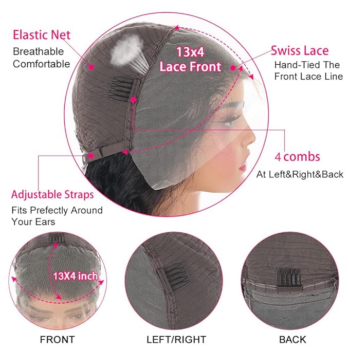 Sunelk 30 Inch Lace Front Wigs Human Hair Pre Plucked 13x4 Body Wave HD Lace Front Wigs Human Hair 180 Density Brazilian Virgin Hair Glueless Wigs Human Hair for Women Natural Black Color