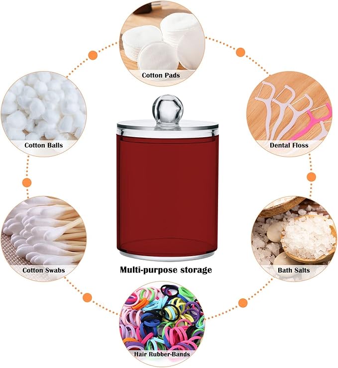 Fire Brick Qtip Holder Organizer Dispenser Cotton Swabs Cans Plastic Jars with Lid Set 4 Pack Bathroom Storage Canister for Cotton Ball Floss Cotton Pads